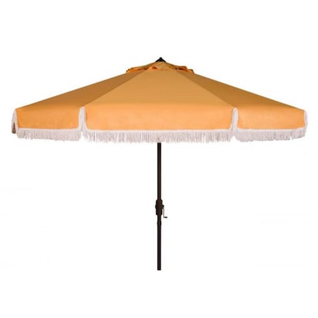 Safavieh 9 ft. Milan Fringe Crank Outdoor Push Button Tilt Umbrella; Yellow & White PAT8008D